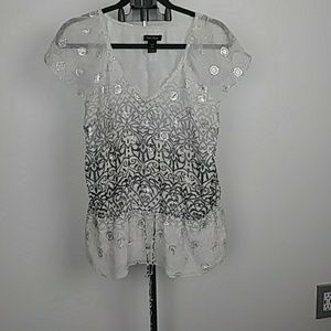 White House Black Market White Silver Short Sleeve